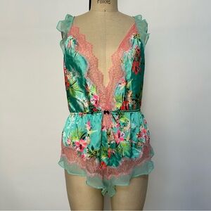 Victoria's Secret Floral Lace Chemise - Teal and Coral
